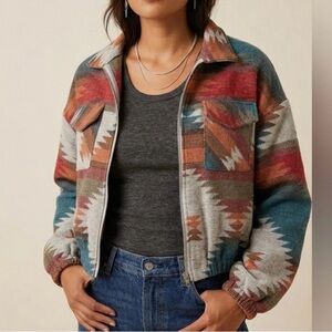 Aztec Western Geometric Print Shacket Boho Size XL